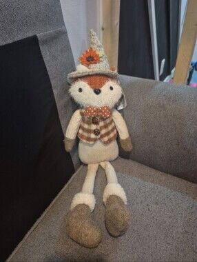 Autumn Fox Plush Decor with Hat and Bow 22 Inch
